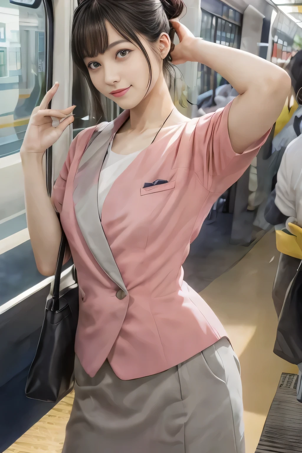 (Nankai train crew uniform pink short sleeve pink jacket、Nankai Train Crew Uniform Pink Collarless Short Sleeve Blouse、Nankai Train crew uniform pinkのグレー色のキュロットスカート)、