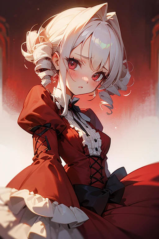 Short white hair, blush, one piece、Punk Fashion、Headbang 2.、Red clothes、Elegant Lolita、Victorian Maiden、Twin Drill、My hair is curly、