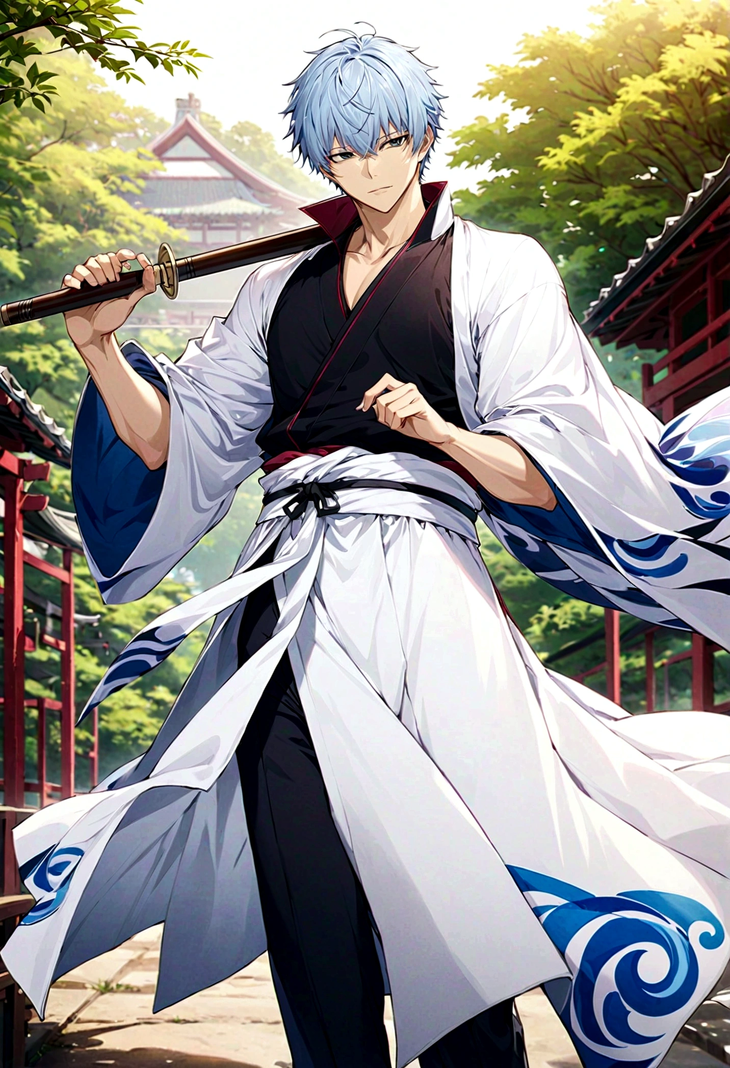 masterpiece, best quality, detailed, Gintama, Sakata Gintoki, outdoor,