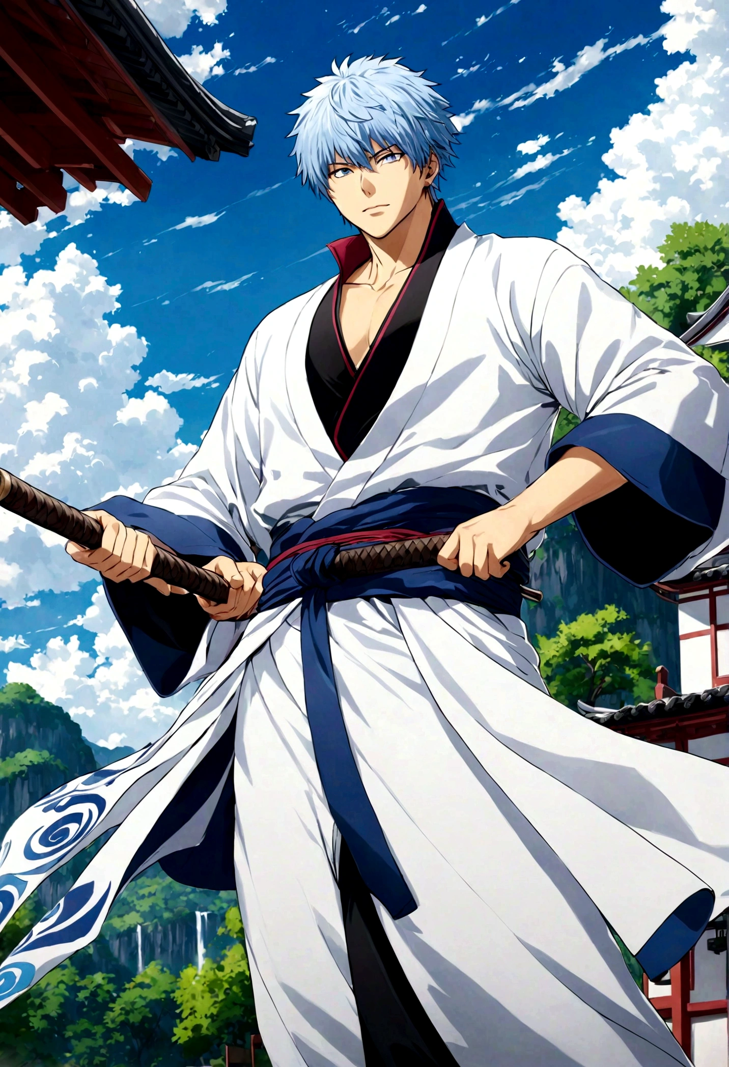 masterpiece, best quality, detailed, Gintama, Sakata Gintoki, outdoor,