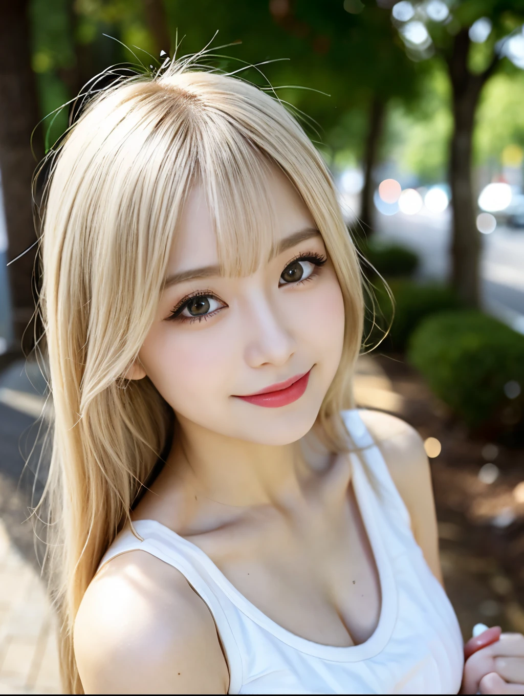 ( Masterpiece, highest quality), 98k, ((Perfect Anatomy:1.3)),Beautiful Japanese Women, Succubus,alone, 18-year-old, Small face,Cute face:1.2,Smiling, Larger breasts, ,Beautifully detailed round eyes, Evenly spaced eyes 1.2, Long platinum blonde hair,Random Hair, (Highly detailed face and skin texture), Beautiful face in golden proportions,White skin,Accentuate your beautiful legs,Cheerleader in white mini dress style,Random sexy poses, Sunny day,(Standing like a model:1.3)