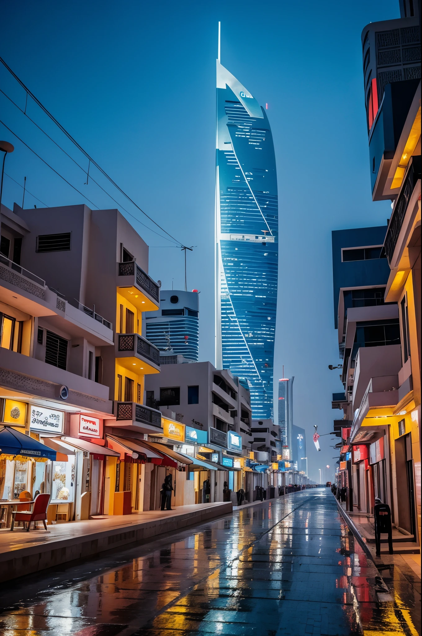 Future Cities in the Kingdom of Bahrain, Manama, There are snowflakes in winter, Bright colors, white and blue, cold, 4k, Practical,Beautiful and stunning artwork,Overlooking,Bird's eye view