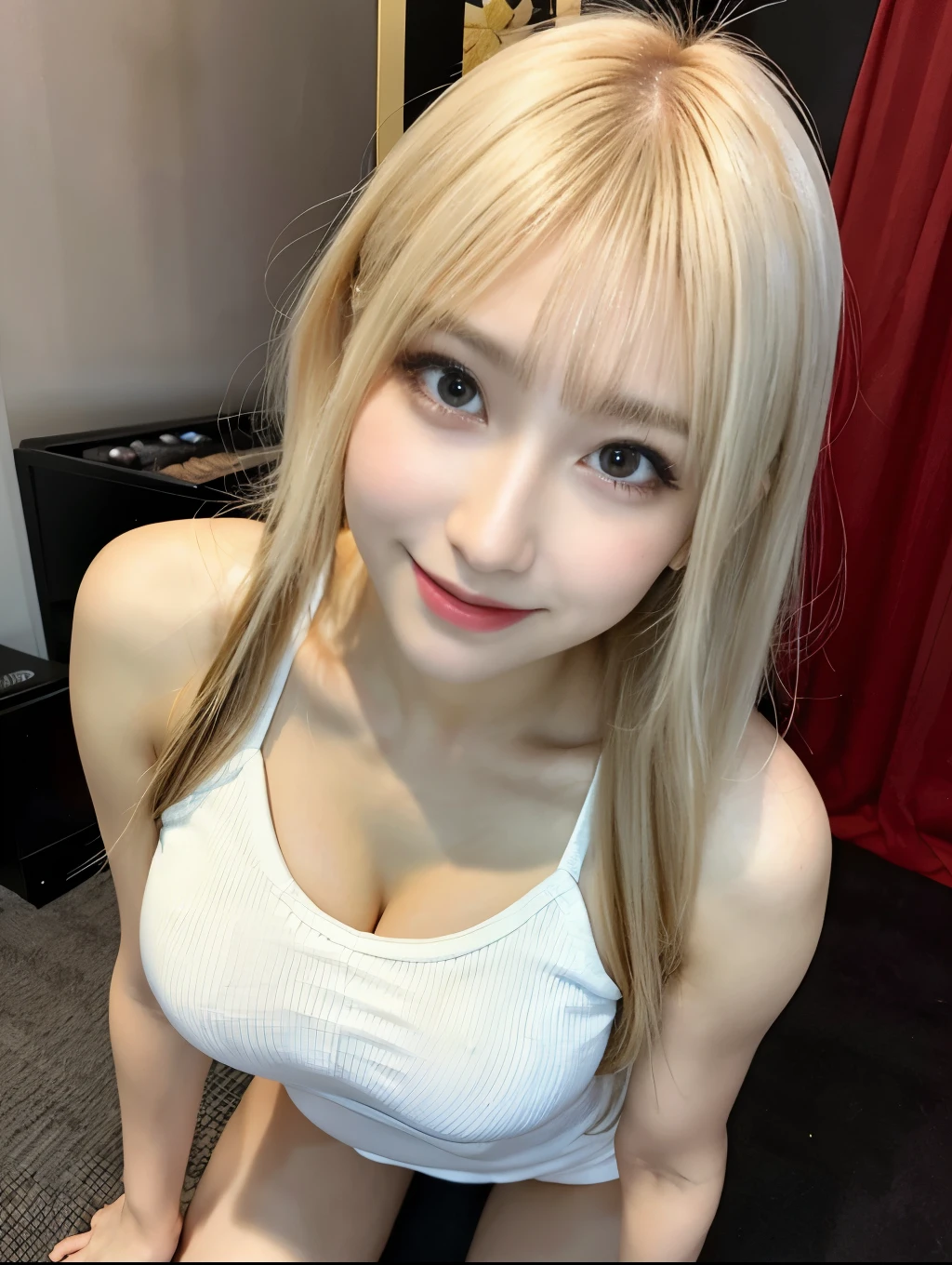( Masterpiece, highest quality), 98k, ((Perfect Anatomy:1.3)),Beautiful Japanese Women, Succubus,alone, 18-year-old, Small face,Cute face:1.2,Smiling, Larger breasts, ,Beautifully detailed round eyes, Evenly spaced eyes 1.2, Long platinum blonde hair,Random Hair, (Highly detailed face and skin texture), Beautiful face in golden proportions,White skin,Accentuate your beautiful legs,Cheerleader in white mini dress style,Random sexy poses, Sunny day,(Standing like a model:1.3)