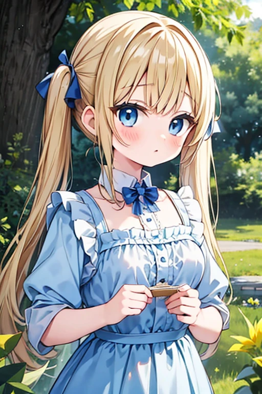blonde blue eyes、ta、small breasts、twin tails、female brat,Have a bug trap,Beetle,insect collecting,