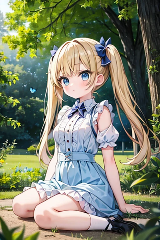 blonde blue eyes、Lolita、small breasts、twin tails、female brat,Have a bug trap,Beetle,insect collecting,