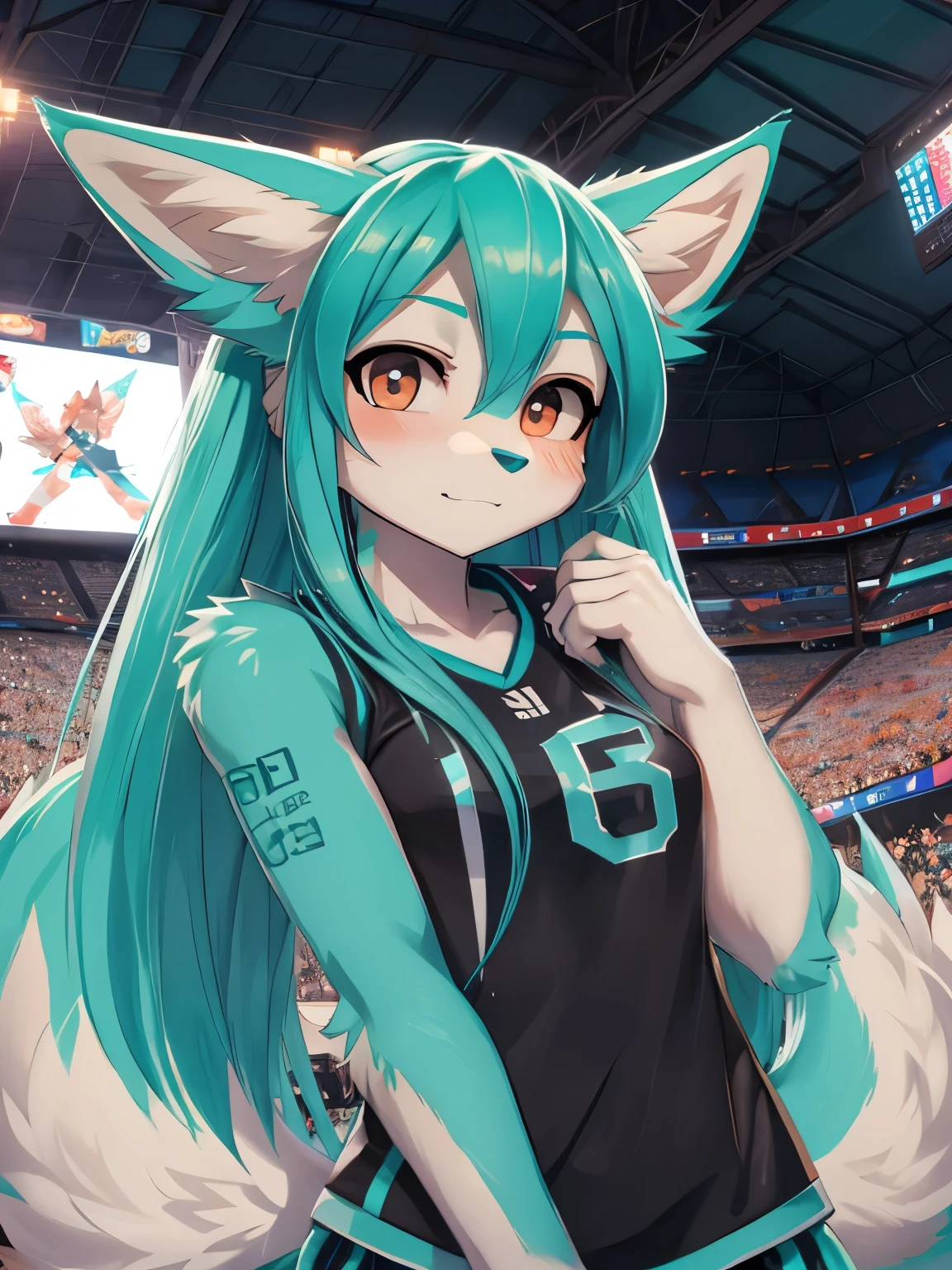 Hatsume miku,alta definicion, orejas de kitsune, Chico rudo, jugador de football