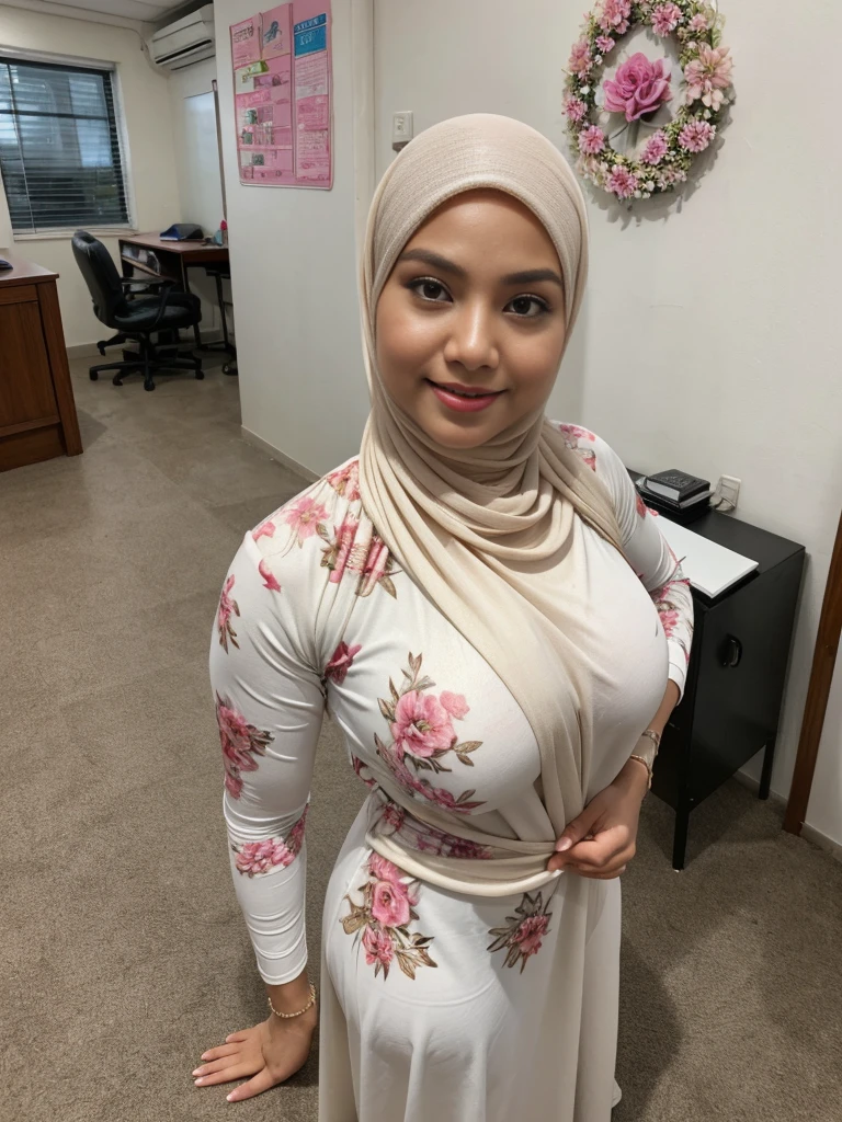 (double exposure), back view, A malay beautiful matured mom stand behind white board,((35 year old)), ((malay women)), curvy fit body shape, round ass, bigger ass, protruding ass,, huge thighs, ((wearing white, fitted floral baju kurung,long sleeves)), ((hijab)), (looking at viewer),flirt, school classroom, glasses, pov, solo, single, full body, (SFW), (cleavage), bent over,skin texture, ultra high res, RAW, instagram LUT, masterpiece, best quality, ultra-detailed, ultra high resolution, RAW, 4k,
