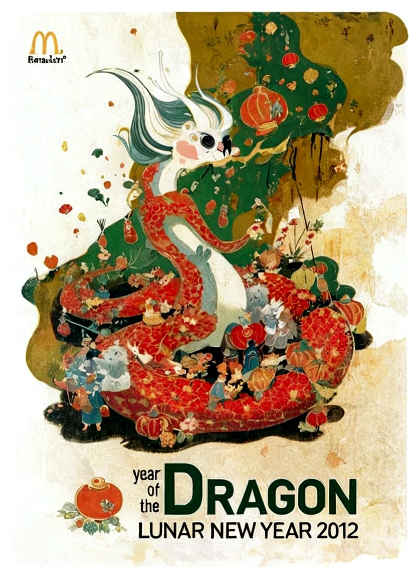 Chinese Mythology，Classic of Mountains and Seas，alien beast，（（（One leg））），（（Spit fire in the mouth）），Night，masterpiece，Best image quality，Ultra-fine，Super amazing，Extremely detailed，8K resolution，overclocked renderer，Dynamic perspective，Dragon Boat Festival greeting card,rabbits around，Long is eating Zongzi，