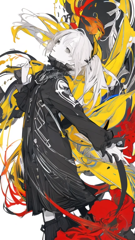 leaning back with hands out in the air,girl、high school girl、(masterpiece, highest quality, official art:1.2), (flat color:1.5),(colorful),looking at the viewer,1 girl,alone, white background, ,(2D:1.5) ,NSFW