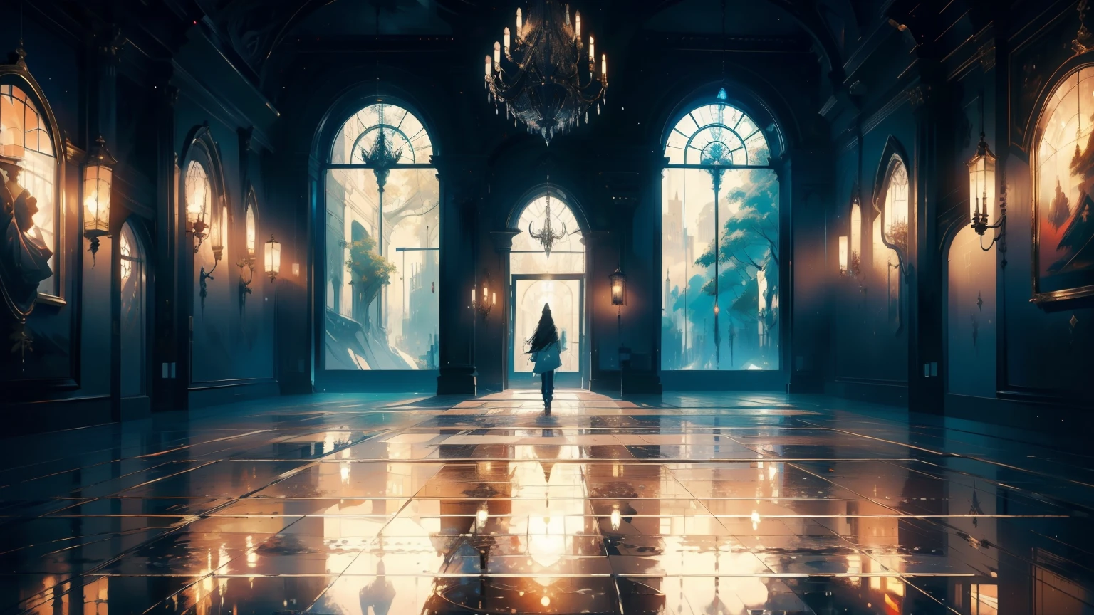 ((Art Gallery, Best Quality, Photorealistic Masterpiece))
(Shimmering Architecture), (4K Wallpaper, High Resolution), Detailed Texture, Stunning Lighting, Meticulous Craftsmanship, Artistic Brilliance, Exquisite Design, Elegant Interiors, Minimalistic, Modern, Abstract, Spacious, Empty, Obscure Shadows, Ambient Lighting, High Contrast, Monochrome Palette, Night Scene, Reflections on Water Surface, (1 large painting; 3), Extraordinary Brushstrokes, Artistic Expressions, Master Artists, Timeless Beauty, Hidden Depth,