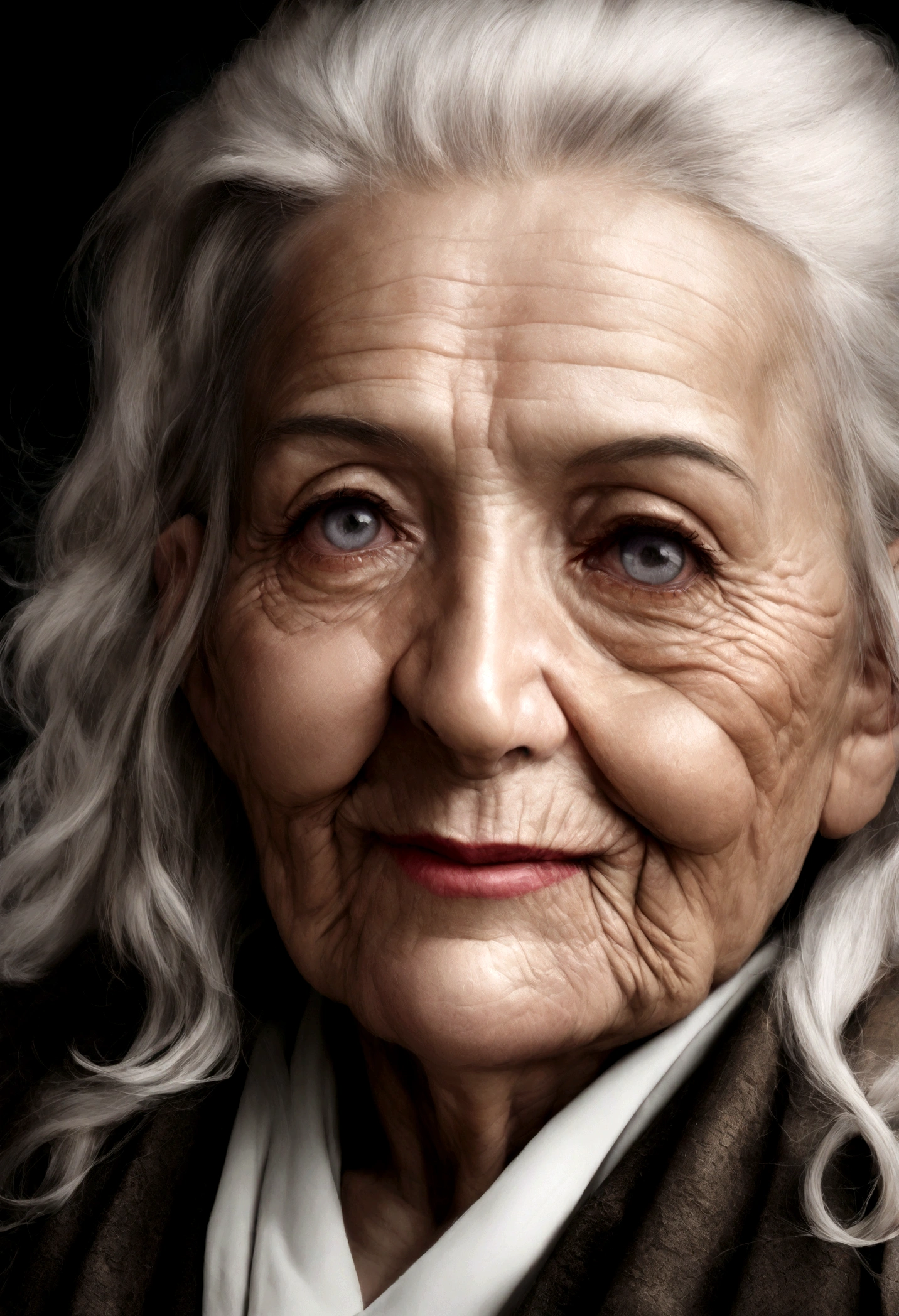 Old woman with makeup, elle est vielle, photo du visage, ultra realistic

