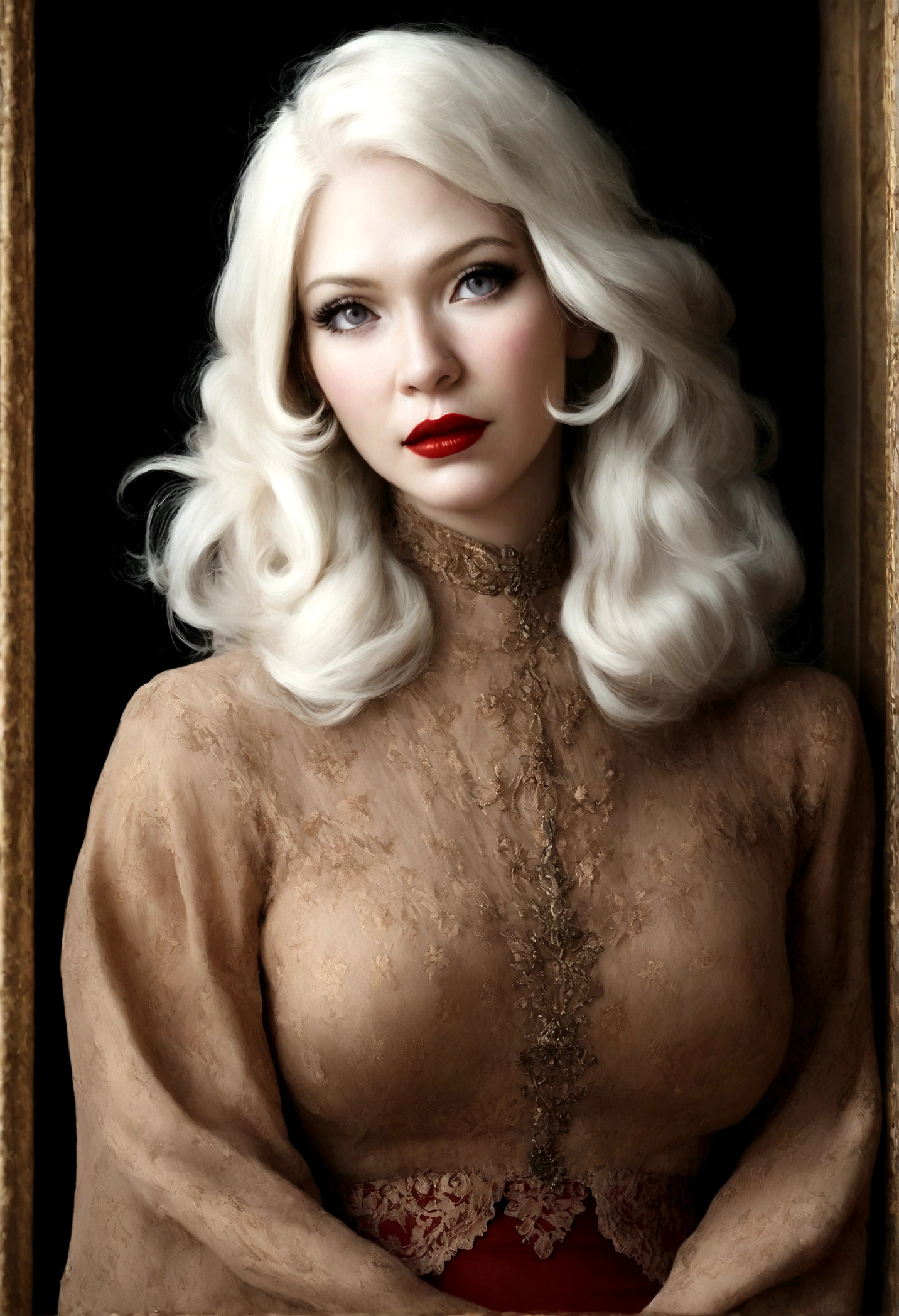 vieille dame, style photo, Realistic, mignonne, lipstick