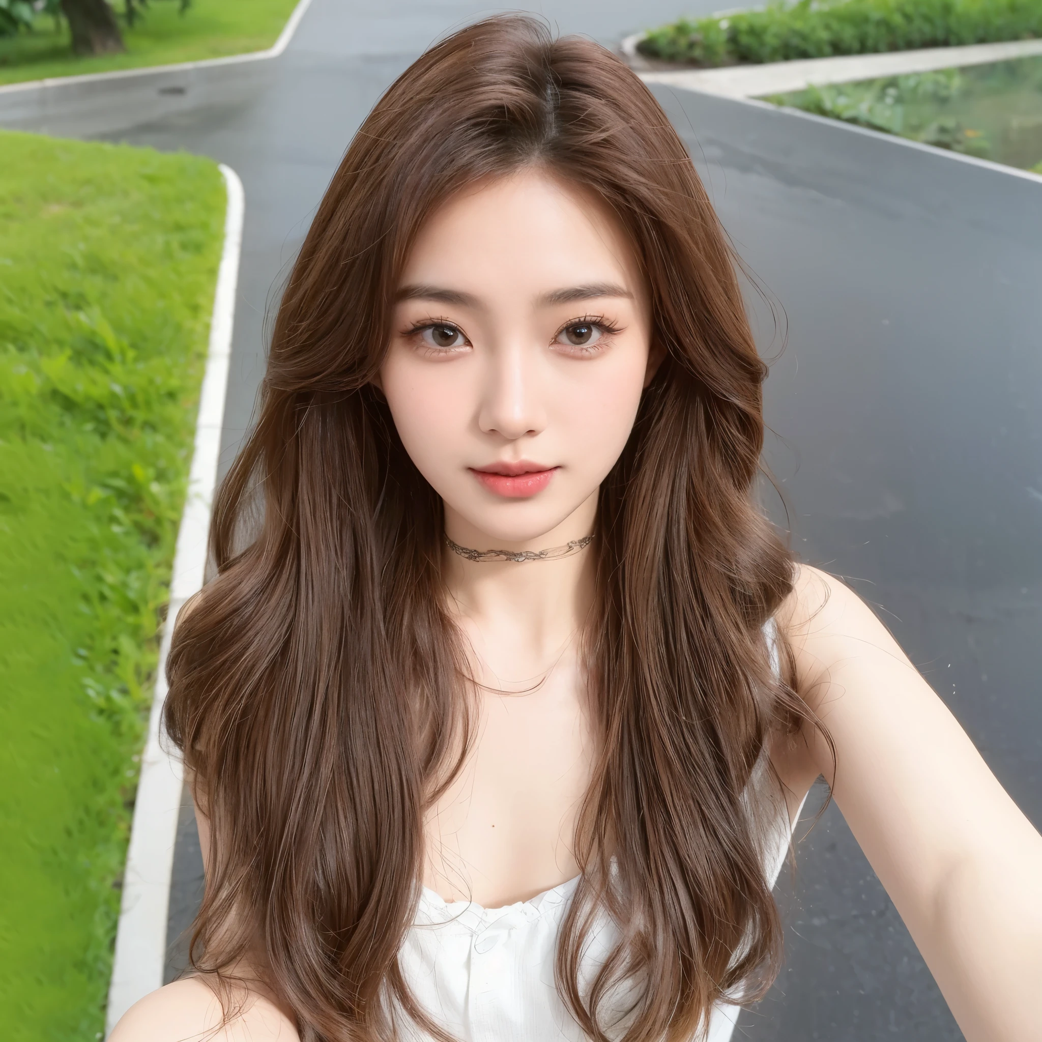 Long curly hair,亚麻色Long curly hair,Naturally good-looking,The background is simple and clean。Overall comfortable and good looking