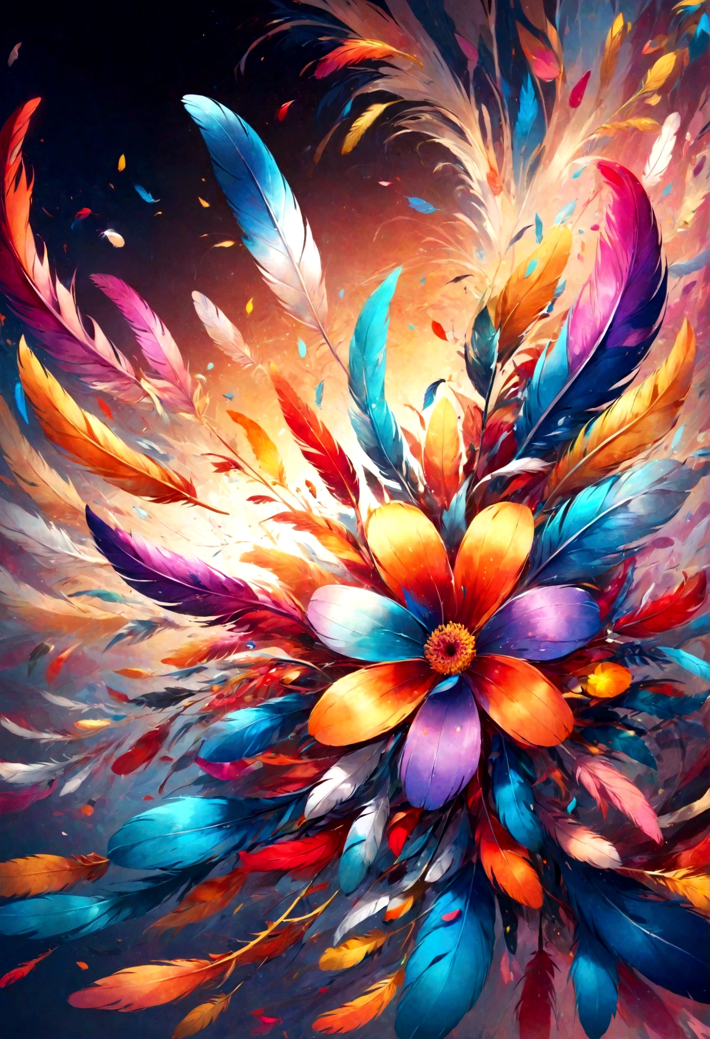 Abstract art illustrtion colorfull, flower and feathers, HD