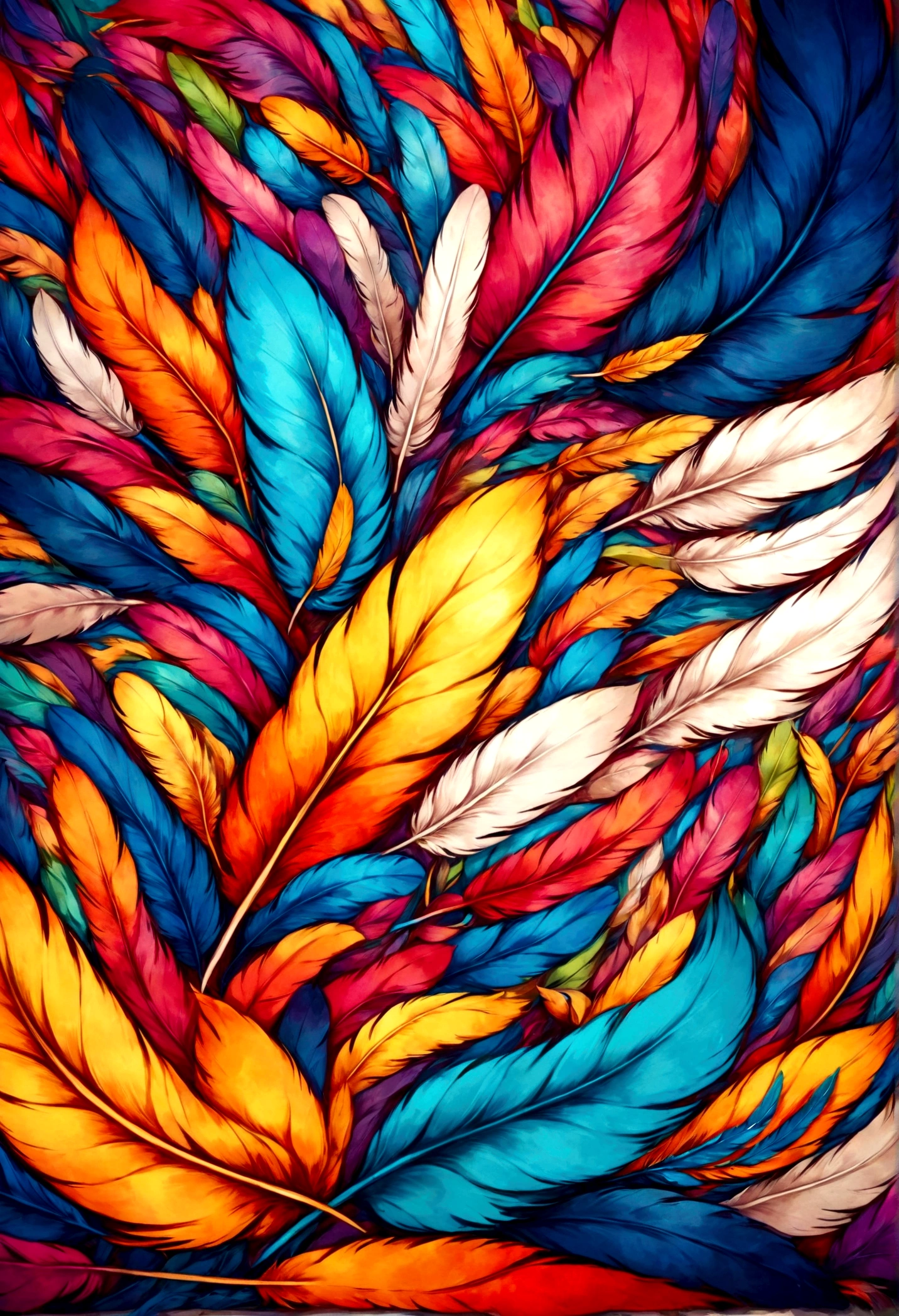 Abstract art illustrtion colorfull, flower and feathers, HD