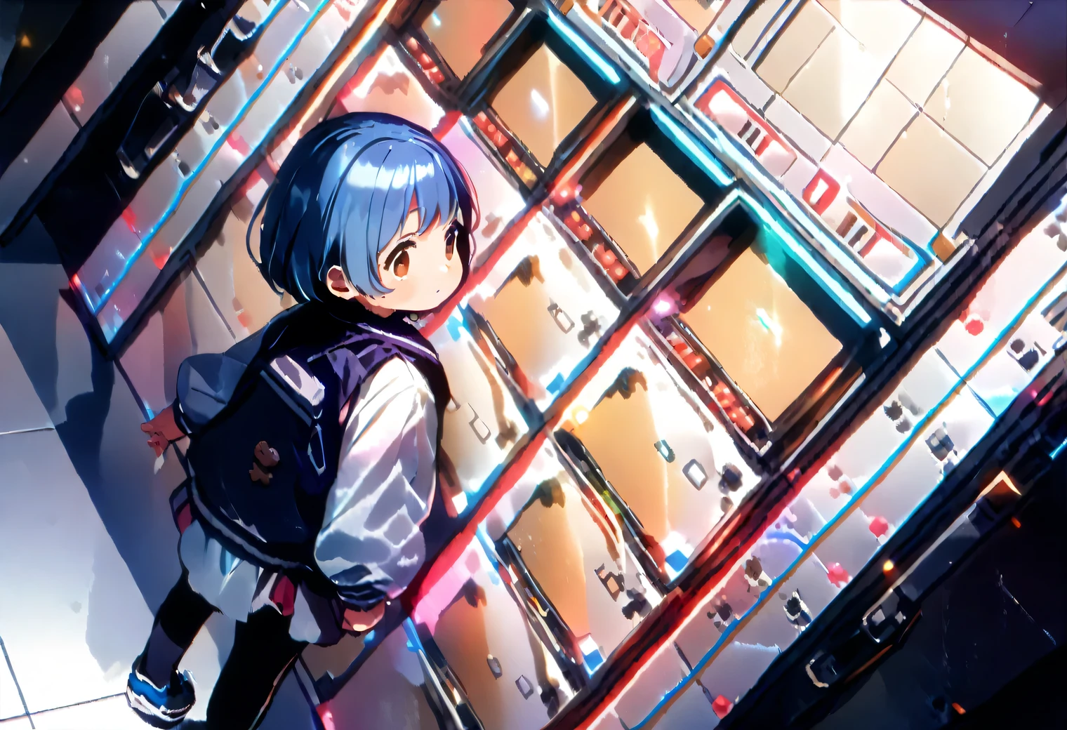 (couple:2.0),(2females\((chibi:1.5),human,small kid,very cute,kawaii,age of 10,cute hair,hair floating,hair color cosmic,big eyes,eye color cosmic,futuristic cute clothes,cute big smile,cute action pose\):1.5), BREAK ,background\(cute,Illuminated electric circuits,electric server room\), BREAK ,quality\(8k,wallpaper of extremely detailed CG unit, ​masterpiece,hight resolution,top-quality,top-quality real texture skin,hyper realisitic,increase the resolution,RAW photos,best qualtiy,highly detailed,the wallpaper,cinematic lighting,ray trace,golden ratio\),cute angle