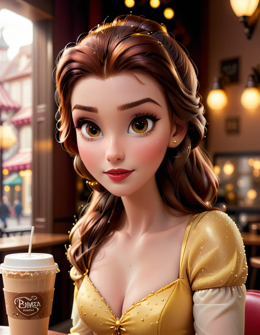 cinematic photo belle in coffee shop, dating, . 35mm photograph, film, bokeh, professional, 4k, highly detailed