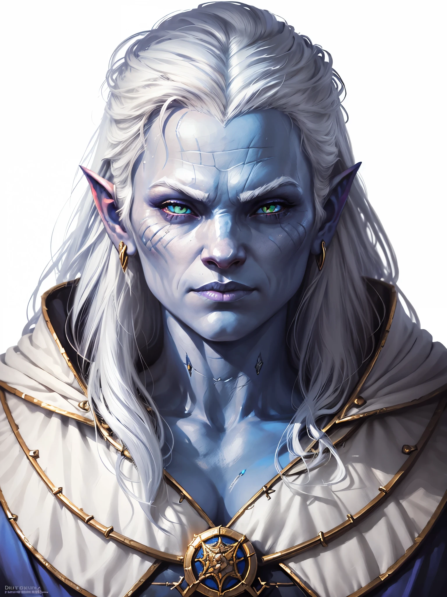 D&D style portrait, fantasy, digital art, buxom Female Frost giant, detailed face, deep aesthetic, ambient, polished, sublime, dynamic dramatic composition, cinematic light, great light, darkest dungeon style, blue-skin, very-tall-female,  orbitgood-SDXL OverallDetail-SDXL