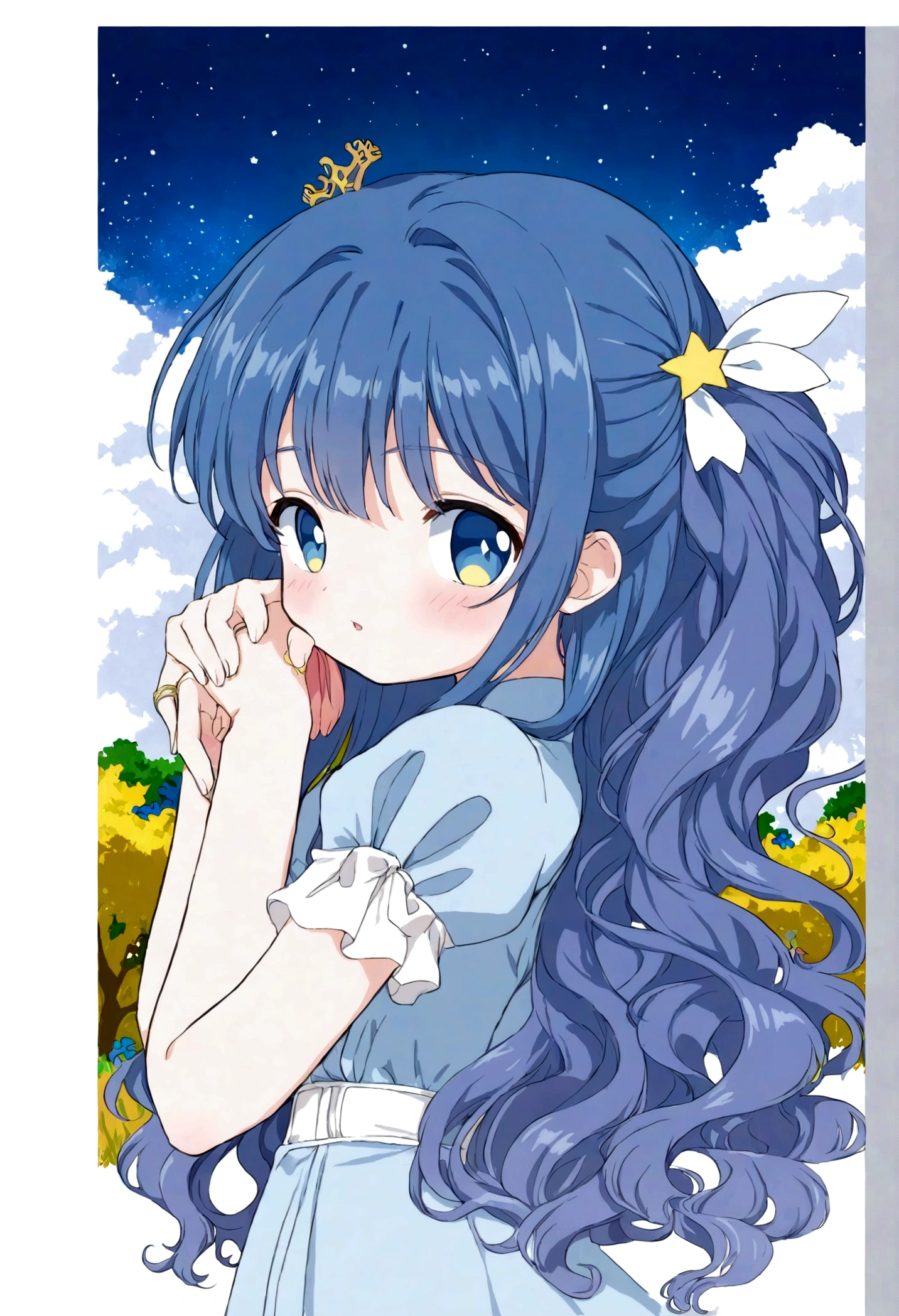 Beautiful girl standing in the starry sky
