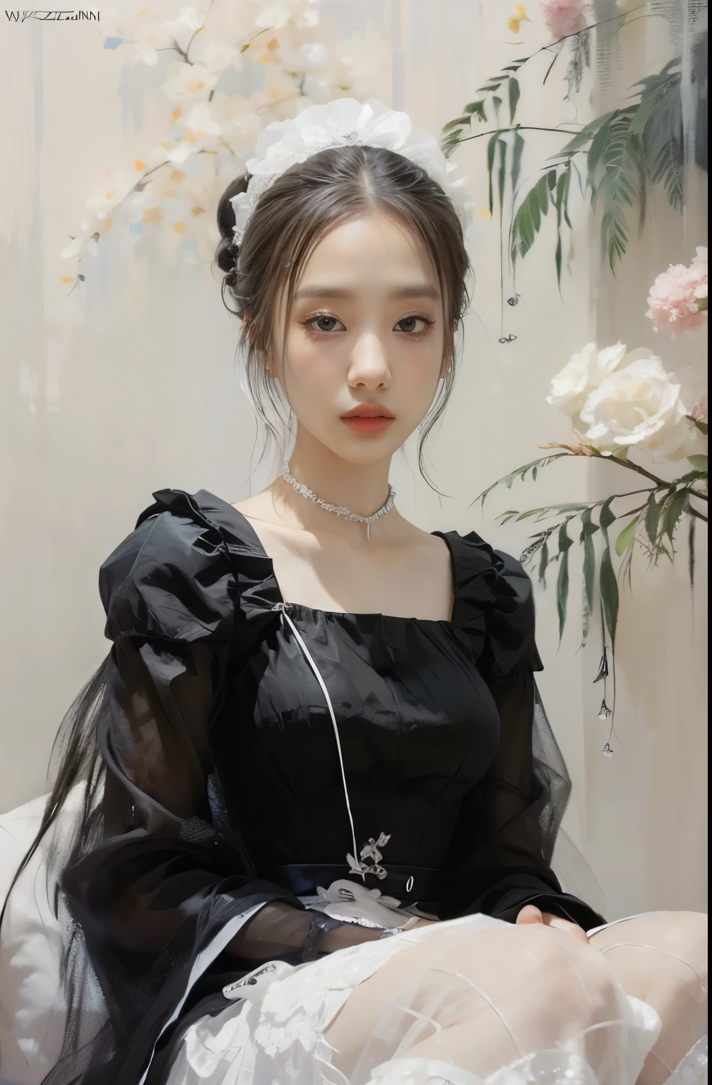 (Impressionistic painting 1,5), photo of a woman in a white and black dress, beautiful character painting, gorgeous digital painting, realistic cute girl painting, Beautiful anime portrait, beautiful digital painting, beautiful digital artwork, Wuzhong Shifan, elegant digital painting, jinyoung shin art, guweiz, Yang J, Zhou Wenjing, by Yanjun Cheng, Stunning digital painting