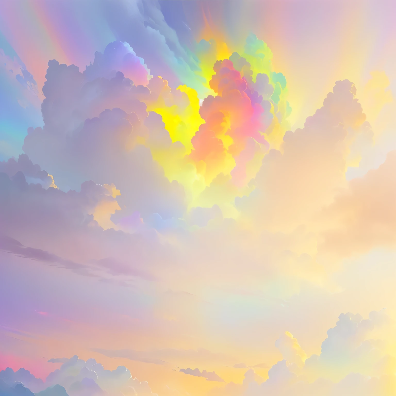 brightly colored clouds in a colorful sky with a horse in the foreground, luminous sky heaven background, ethereal rainbow nimbus, background artwork, colorful sky, magic portal in the sky, psychedelic sky, vibrant digital painting, atmospheric fantasy sky, fantasy puffy sky, dreamlike digital painting, colorful swirly magical clouds, heaven background, painting of wild hunt in the sky