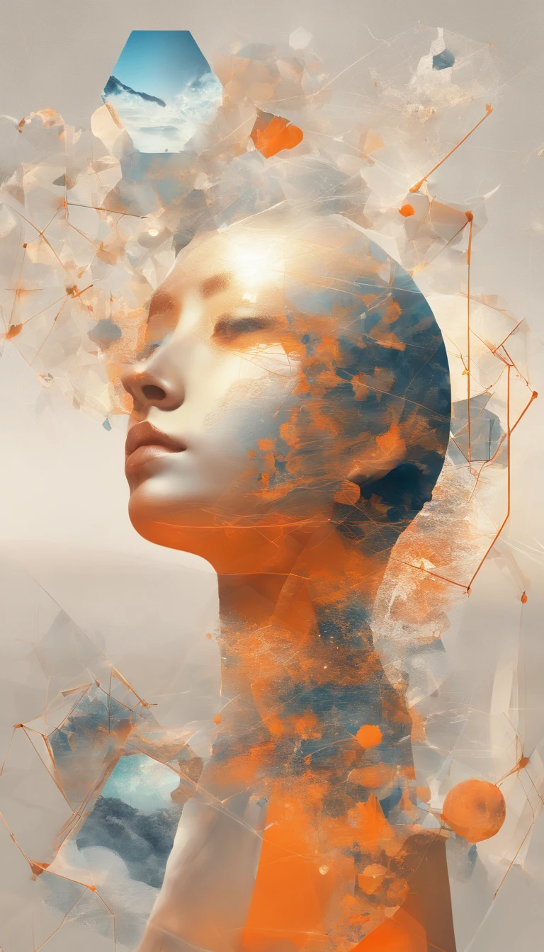 Mirage, transparency, minimalism, fragmentation, defocus, Cosmos, in the body, in the body-дракон, night and spain, Orange Sun, superposition капаса, transparency, gradient, defocus, Aesthetic beauty, mysticism, sua vide and ternura, philosophy, belleza, Surrealism, double exposure, fantasy, Photo, ultraexposure, deep light exposure, aesthetic effect, hexagonosis, neo-futurism, Event horizon, superposition, collage, intersection of possibilities