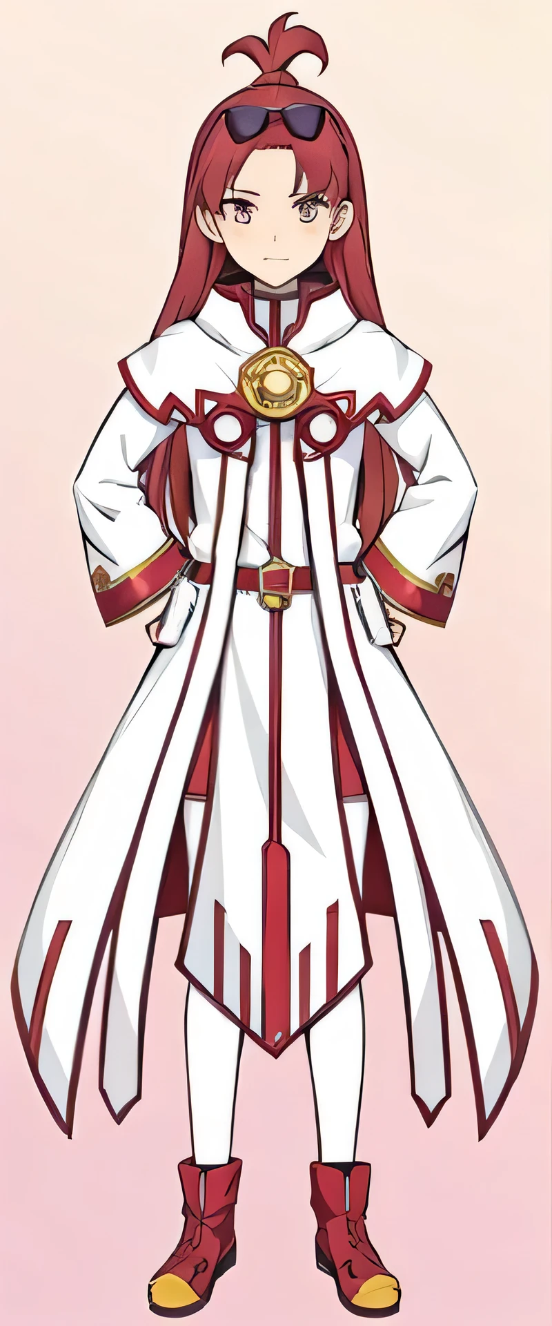 a female character named sarah from anime shinbi house, standing, hands on waist, fullbody image, white background