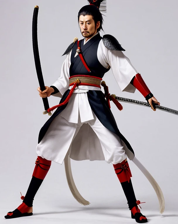 Miyamoto Musashi holding two swords, Full Body Shot