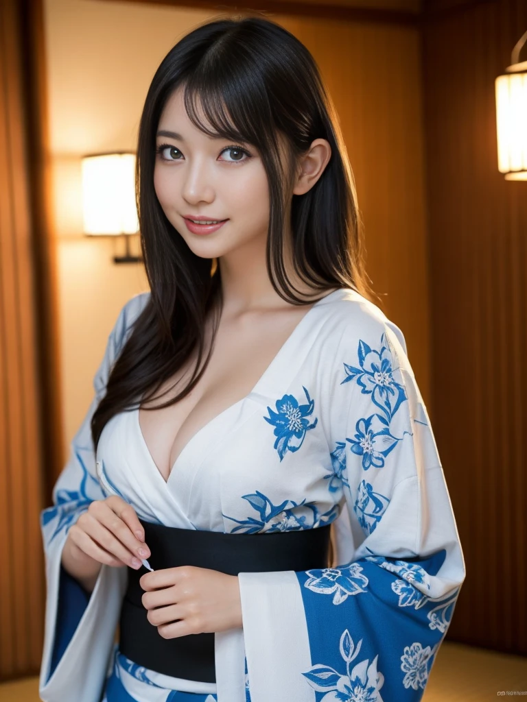 (masterpiece、High resolution、high quality)、Beautiful Japanese Girls:1.3,15-year-old junior high school student、Immature body、Beautiful body、Japanese Yukata、Soar、night、Laughter、Clear Eyes、Beautiful Skin、Yukata beauty、Hydrangea pattern yukata、 body、Her breasts are exposed from her yukata、とてもSmall breasts、Small breasts、Small cherry-colored areola、Erect nipples、Cool Summer、nightの夏祭り、Fireworks display、Professional photography、short hair