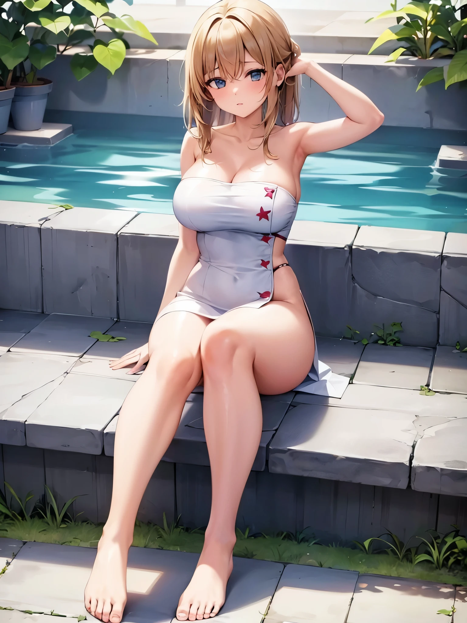 girl,Sitting,Stretch your legs,Soles,,bath towel,Big breasts,