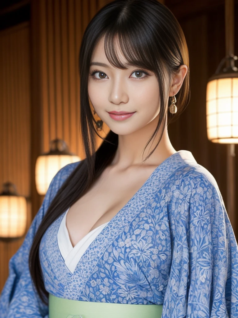 Tabletop, highest quality, Realistic, In detail, High resolution, 8k wallpaper,Perfect dynamic composition, Beautiful details, Medium Hair,Random sexy poses、Beautiful Japanese Kimono:Japanese pattern、Japanese hairstyle)、Laughter、Open your mouth、Kyoto at Night、Beautiful Japanese Woman:Age 25、(Beautiful Eyes:1.4)、whole body、Adult Beauty、(Beauty Painting)、