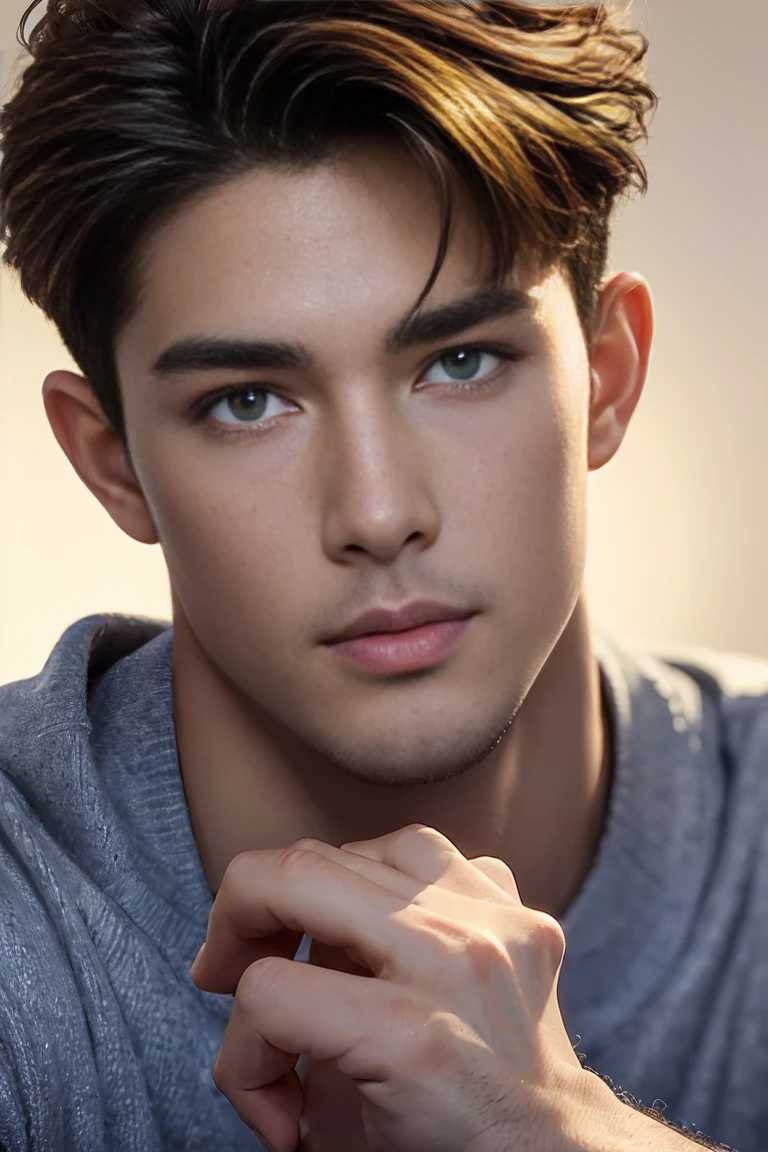 Ultra wide angle,((masterpiece)),((best quality)),8K,High Detail,Very detailed, 2 handsome muscular boys,Very manly,Golden brown eyes,Stylish short hair,Vivid male image, fashion pose, masculine expression,Real skin texture, ((Perfect hand details)),(Real and complete hand details),Light,
Royal blue style couple,White male model photos