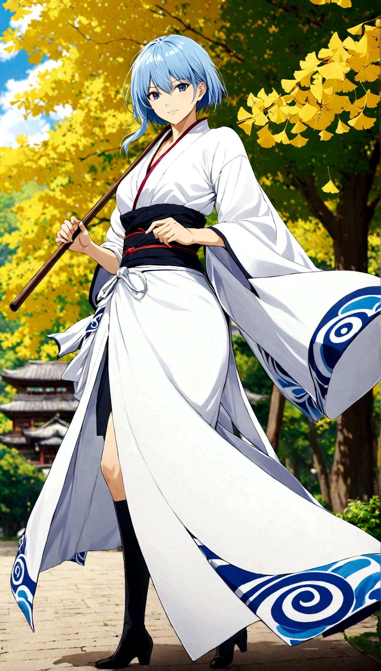 masterpiece, best quality, detailed, Gintama, 1 Girl, Ginko Sakata, outdoor,