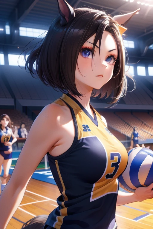 air groove \(umamusume\), volleyball, multiple girls, sportswear, stadium