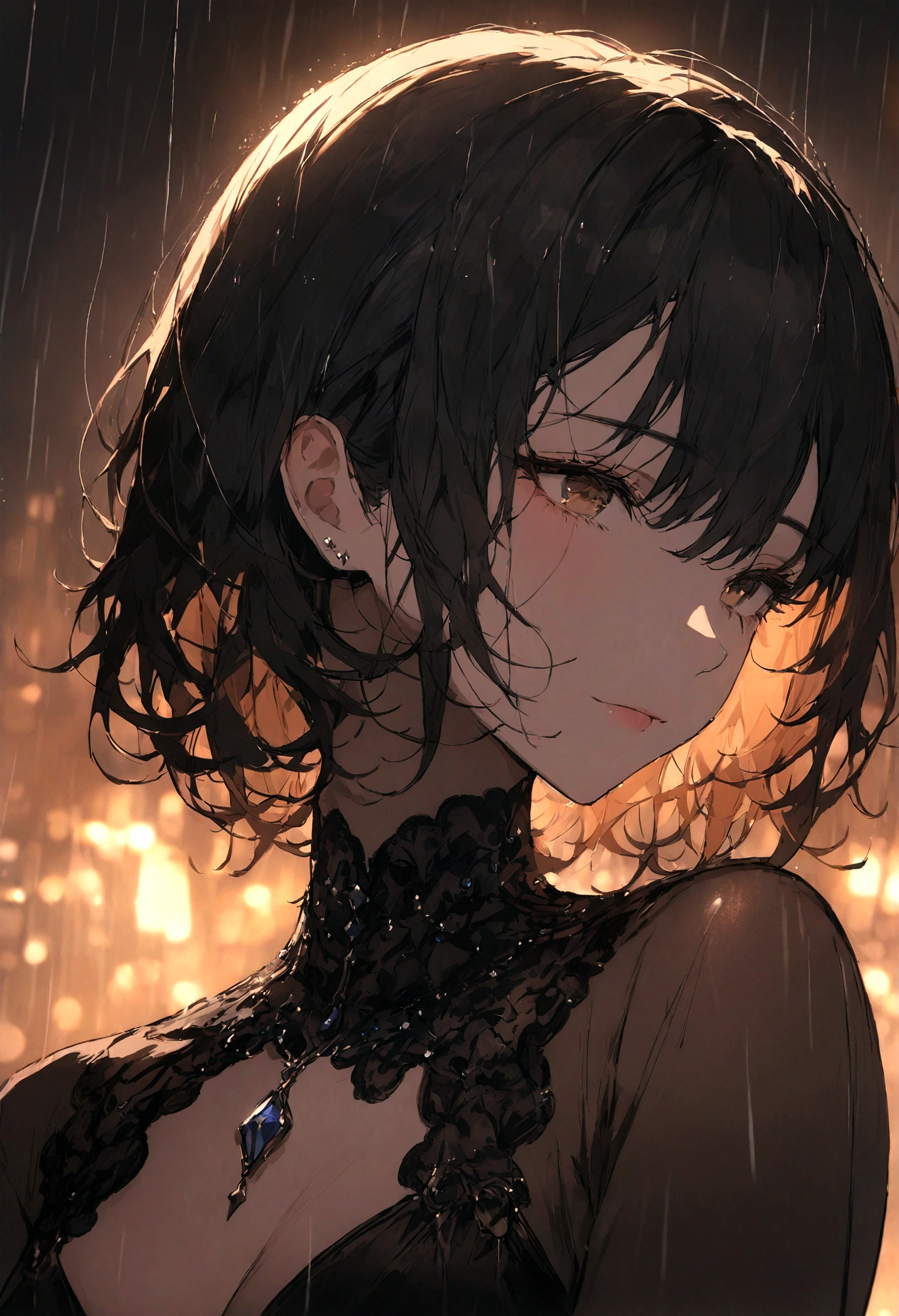 highest quality、masterpiece、tobaccoを吸っている、One Woman、City of night、Simple Background、rain、Being Calm、tobacco