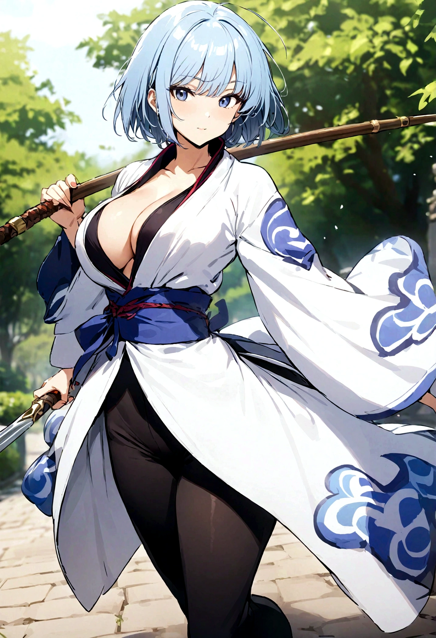 masterpiece, best quality, detailed, Gintama, 1 Girl, Ginko Sakata, Large Breasts, outdoor,