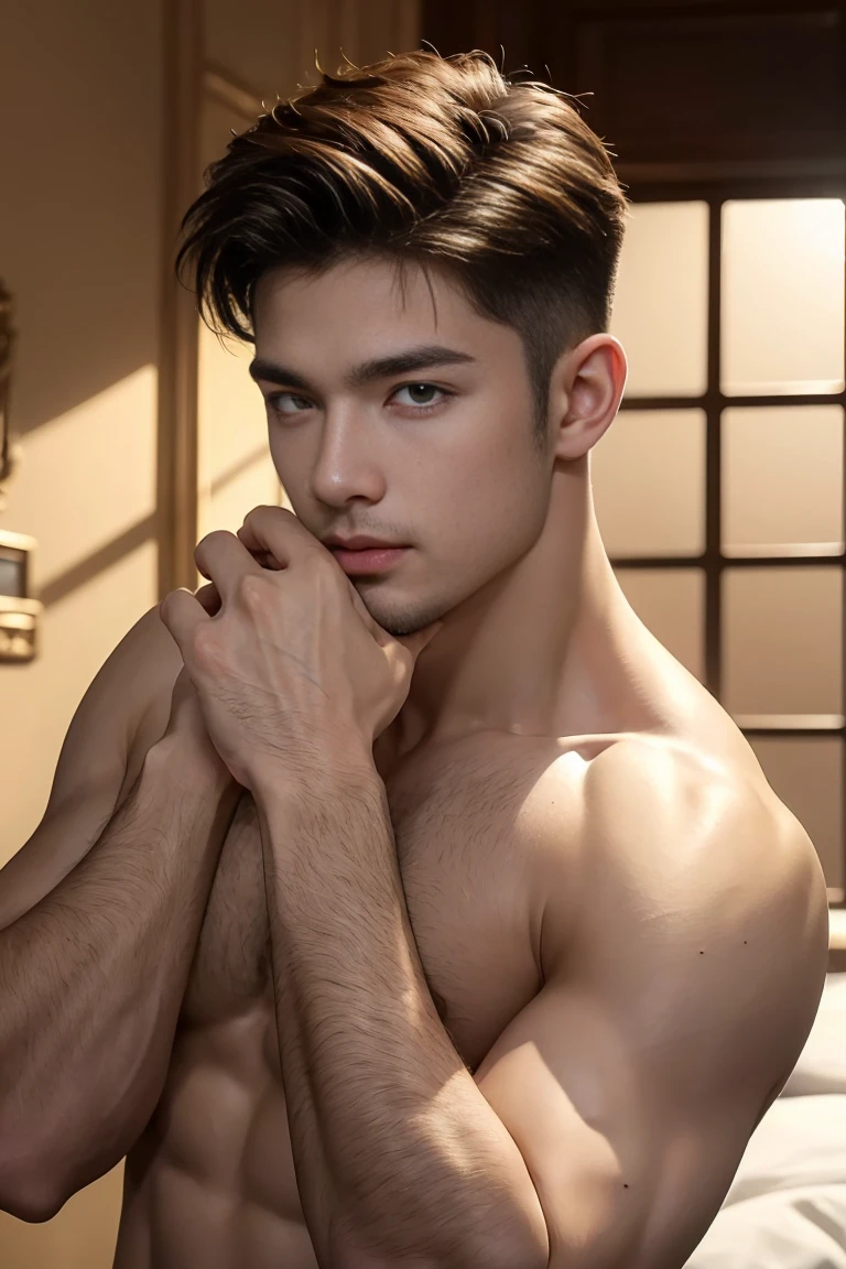 Ultra wide angle，((masterpiece)),((best quality)),8K,High Detail,Very detailed, 2 handsome muscular boys，Very manly，Golden brown eyes，Stylish short hair，Vivid male image, fashion pose, masculine expression，Real skin texture, ((Perfect hand details))，((Real and complete hand details))，Light,
Royal blue style couple，White male model photos