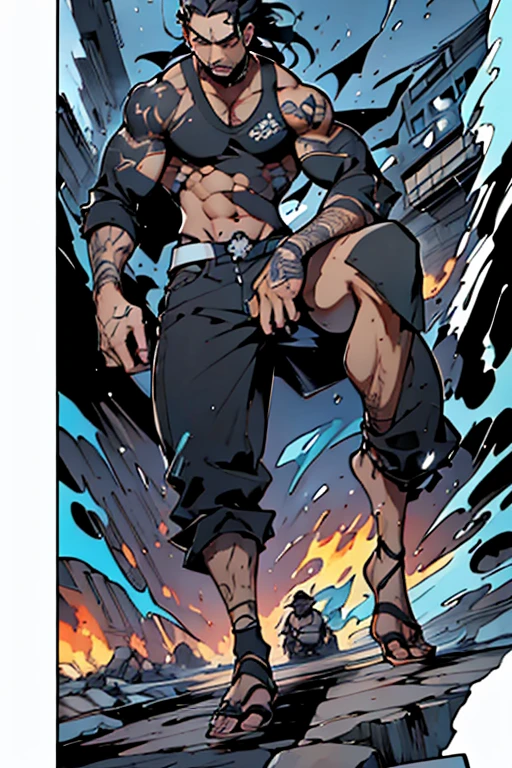 [pag,43 manga]hombre delgado, barba perfectamente recortada, pelo largo en corte ninja con trenzas , black hair color at the roots. con tatuajes en los 2 hombros pecho y pierna derecha, ropa estilo urbano playera en color blanca y una negra arriba de la blanca, pantalon denim negro ecko, botas timberland en color crema, 1.65 estatura. (rapero) (estilo urbano) (Animado) ((estilo anime)) graffiti secret spirit art death painting 30% de cibor futurista, humano ft robot futurista, hero soldier, hombre rapero ninja futurista.(((hd, 4k, real))) (8K) ultra definido. Mystical Magic (cuerpo completo)full body skinny fire spirit. qui azul, de pie cuerpo de pie. "Get ready for an adrenaline-fueled adventure with the 01 gangstar crew. With their unique blend of street smarts and futuristic technology, they are the ultimate team to take on any challenge. Join them on their latest mission and witness the stunning renderings of their epic battles.". El **joven rapero y grafitero** left the rap club, the euphoria of battles still vibrating in his chest. Su **barba recortada** y su **cabello en un corte ninja** le daban un aire misterioso. He dressed with **ropa urbana**, una mezcla de **colores vibrantes y oscuros**, como si la ciudad misma hubiera impregnado su estilo. In the allra roja,a small smile,Abre la boca,perspiration,humeante,Luz puntual,Iluminacion indirecta,misterio,Los pedazos de luz vuelan,cuerpo completo visto,low angles(((diosas elementales de fuego morado))), (((closeup))), (((urban city environment))), (((diffuse colors))), (((rgb))), (((ultra detailed illustration of a diffuse hallucinatory woman water spirit creature))), (((complic and began Thus continues the epic saga of **Gangstar7**. What else do you want to explore in this exciting narrative?? 😊 Por supuesto, here are the narrated dialogues: --- **Narrador:** In a world where music and magic intertwine, el destino de la humanidad descansa sobre los hombros de **Gangstar7*
