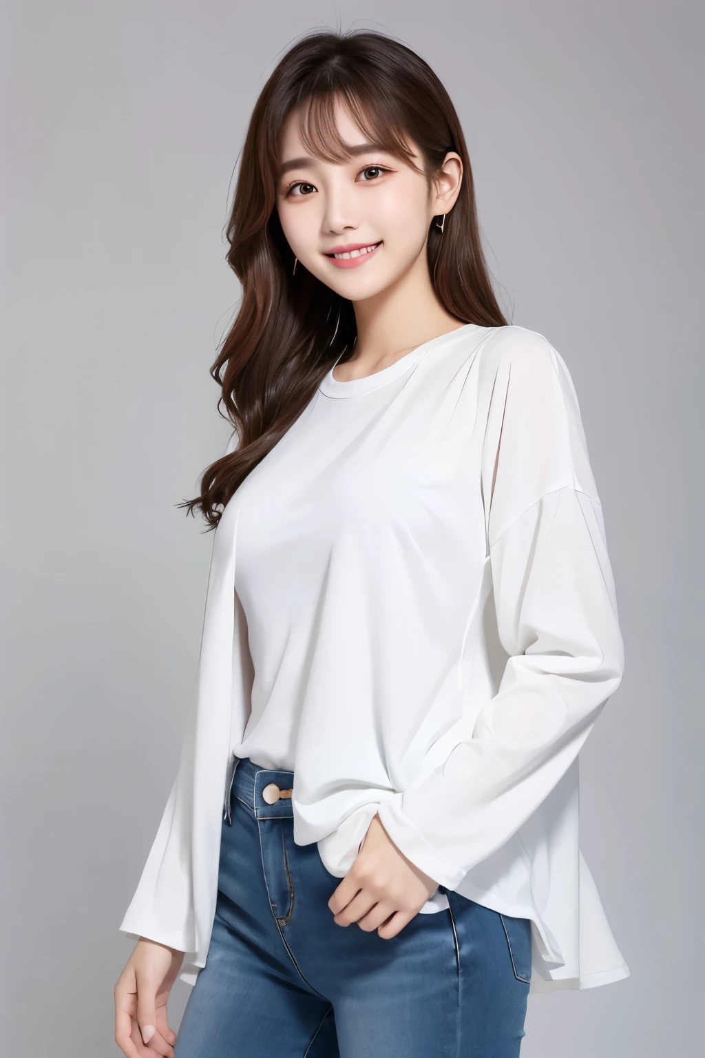 South Korea　Beauty　clothes　smile　White background　Eye power　