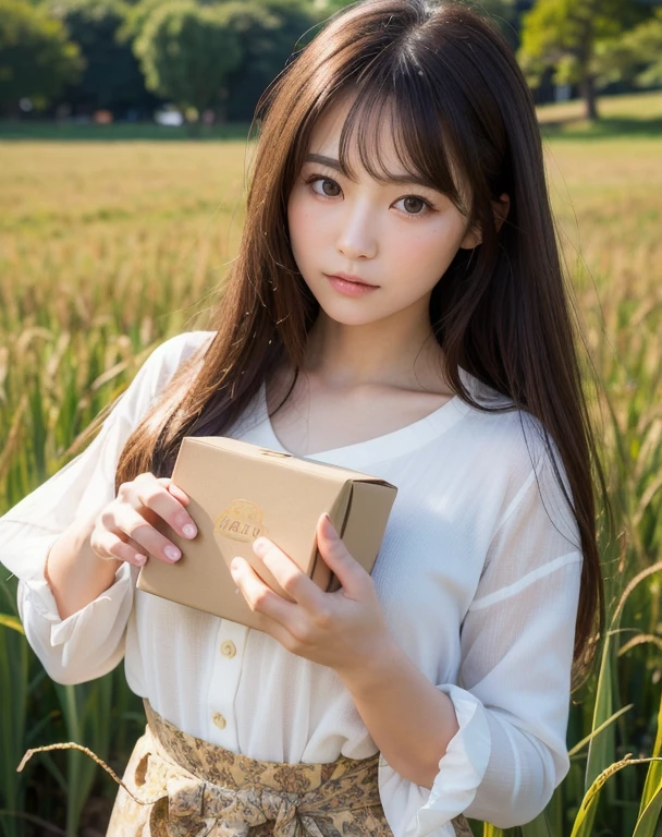 highest quality, Face Focus, Soft Light, Ultra-high resolution, (Realistic:1.4), RAW Photos,
1 Japanese girl, alone, cute, (pupil, Light in your eyes),  Beautiful face in every detail, (Small box),(High resolution detail of human skin texture),
(Long Hair),
field,
Damask Shirt Dress,
(Portraiture)