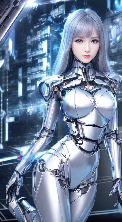 ((Tabletop)), ((最high quality), high quality、Ultra high definition, (Realistic、Photorealistic), ((Well-proportioned face))、Full Color 、(Science fiction)、(DUO)、beautiful robot woman、Combat Robot、(Perfect Robot Joints:1.3)、(Detailed Broken Computer:1.3)、(Machine frame:1.3)、Gold and silver machine armor、(Oval, curvaceous face)、(Machinery Parts:1.3)、(Almond-shaped eyes without emotions)、Small mouth、Expressionless、(Perfect mechanical hands:1.3)、((Cybercity Road during the day))、Perfect robot legs、High heels, Full Body Shot, Masterpiece.,