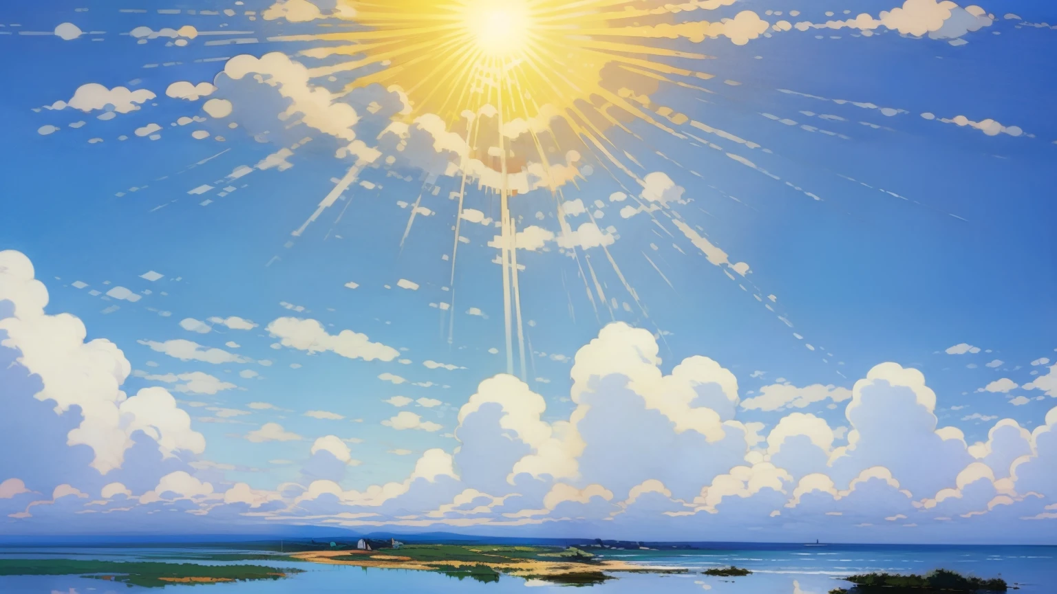 (Masterpiece,Best Quality), Intricate details, 8K, Art Station, wallpaper, Official Art, The sun shines,The sun is high in the sky,Big city, . author:Makoto Shinkai, Makoto Shinkai’s Style, Makoto Shinkai's anime style