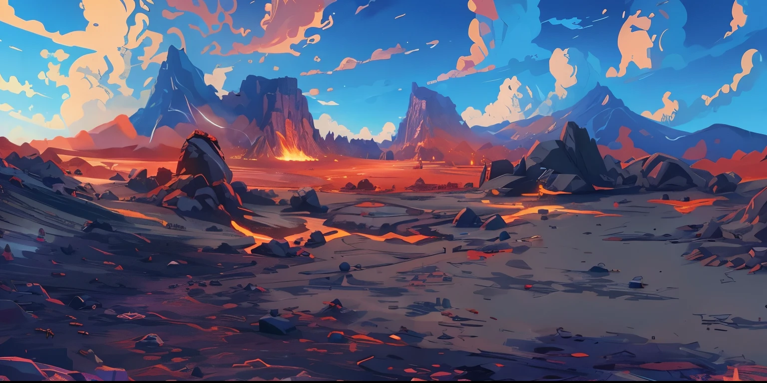 Volcano scene,middle Ages,Horizontal,Cartoon,Clean ground,Isometric 2D Game Art, masterpiece, Super detailed good quality