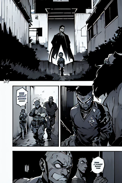 young rapper about to have a confrontation in a desolate alley, one against seven individuals (Award Winning Composition), Libertad creativa, (Artistic expression), (extreme composition), (spontaneous composition), (Filtro ?????), ((Tema surrealista)), (Criaturas difusas), (Figuras difusas), disturbing visual expression, (Illuminated dark fantasy kingdom), Evocador, (unusual color contrast). por Lekrotfeo, ((static pose)), (((certeza))), convencionalidad, tema convencional, (((Borderlands 3))), ((primer plano))), (((entorno urbano de la ciudad))), (((difusa)[)) manga. comic. "La Klika Skuad". The Klika Skuad is a group of friends united by a strong friendship and passion for music and urban art.. They are characterized by their unique style and charismatic presence.. La imagen debe capturar la esencia del grupo, transmitting your energy and vibrant personality. An artistic representation is expected that reflects the unity and camaraderie of the group, as well as its connection with urban culture. Se pueden incluir elementos como grafitis, microphones, instrumentos musicales, ropa urbana y accesorios que refuercen la identidad del grupo. Lighting and colors should be dynamic and vibrant, to highlight the vitality and passion of the group. The composition must be balanced and expressive, transmitiendo la fuerza y la unidad de "La Klika Skuad".