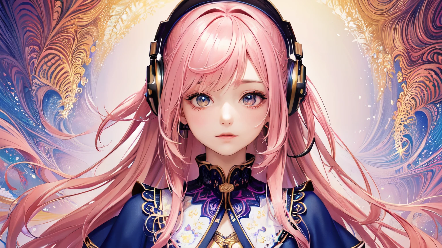 (masterpiece, highest quality, highest quality, Official Art, beautifully、aesthetic:1.2), (One girl), Very detailed,(Fractal Art:1.3),colorful,Most detailed pink hair、I have headphones on。
studying。