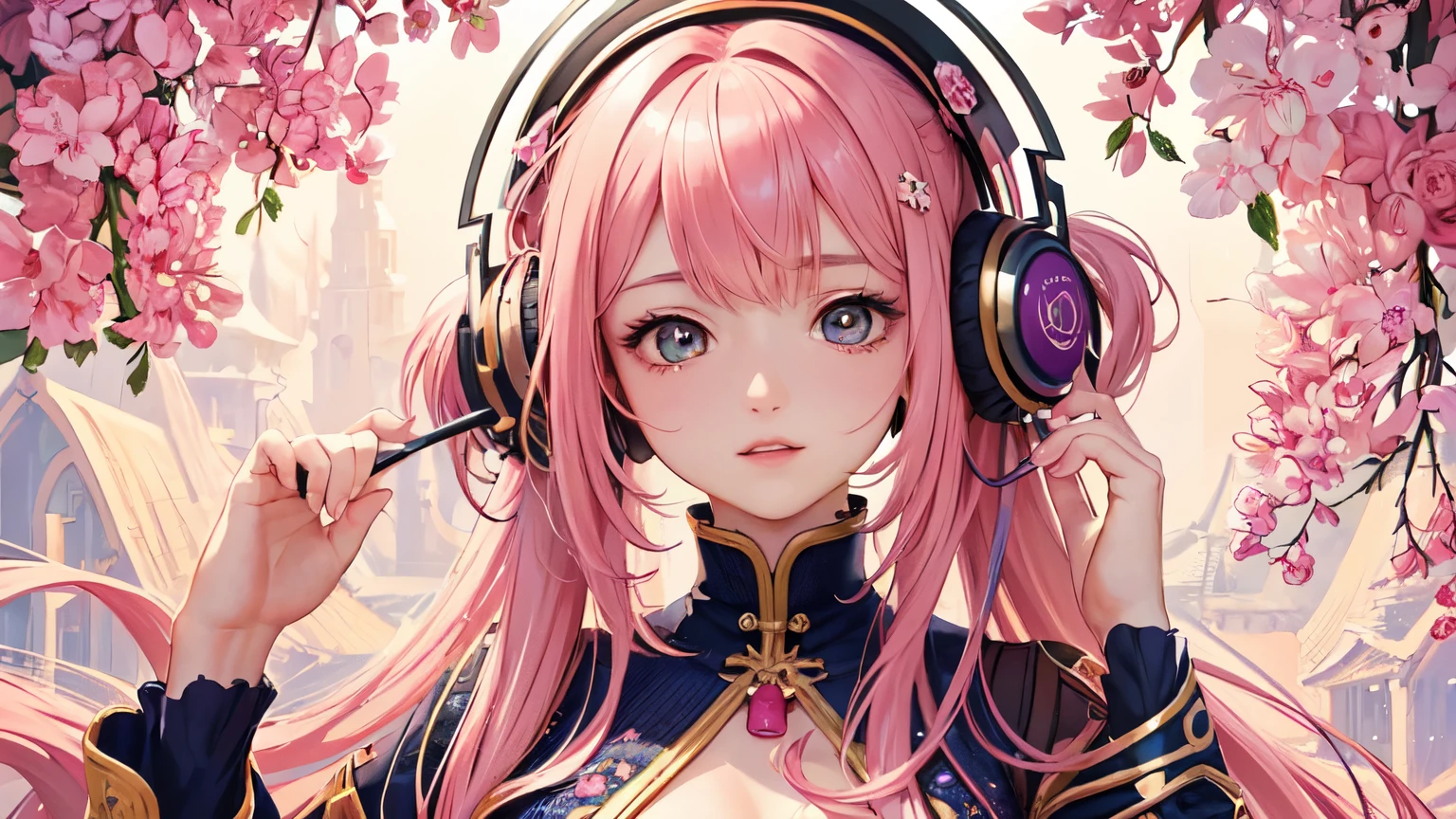 (masterpiece, highest quality, highest quality, Official Art, beautifully、aesthetic:1.2), (One girl), Very detailed,(Fractal Art:1.3),colorful,Most detailed pink hair、I have headphones on。
studying。