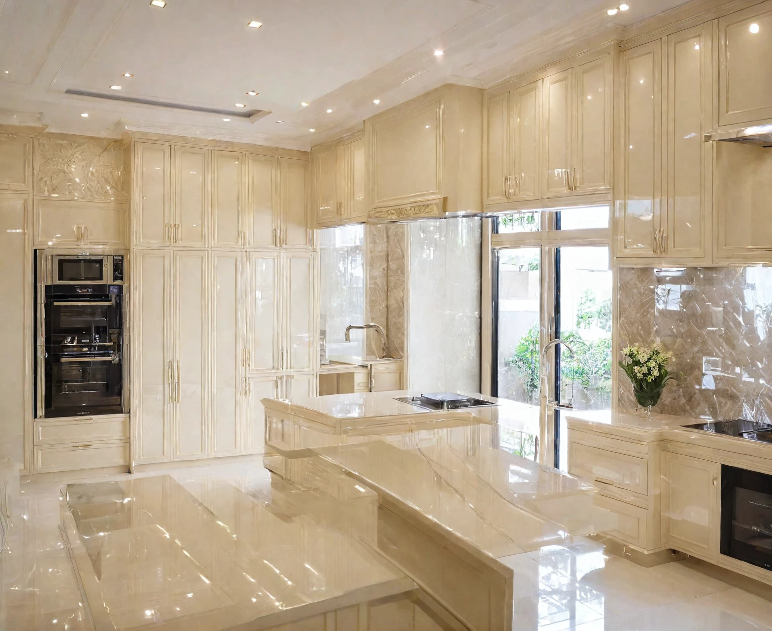 best quality, masterpiece, Interior design, cream tone, kitchen,4500k