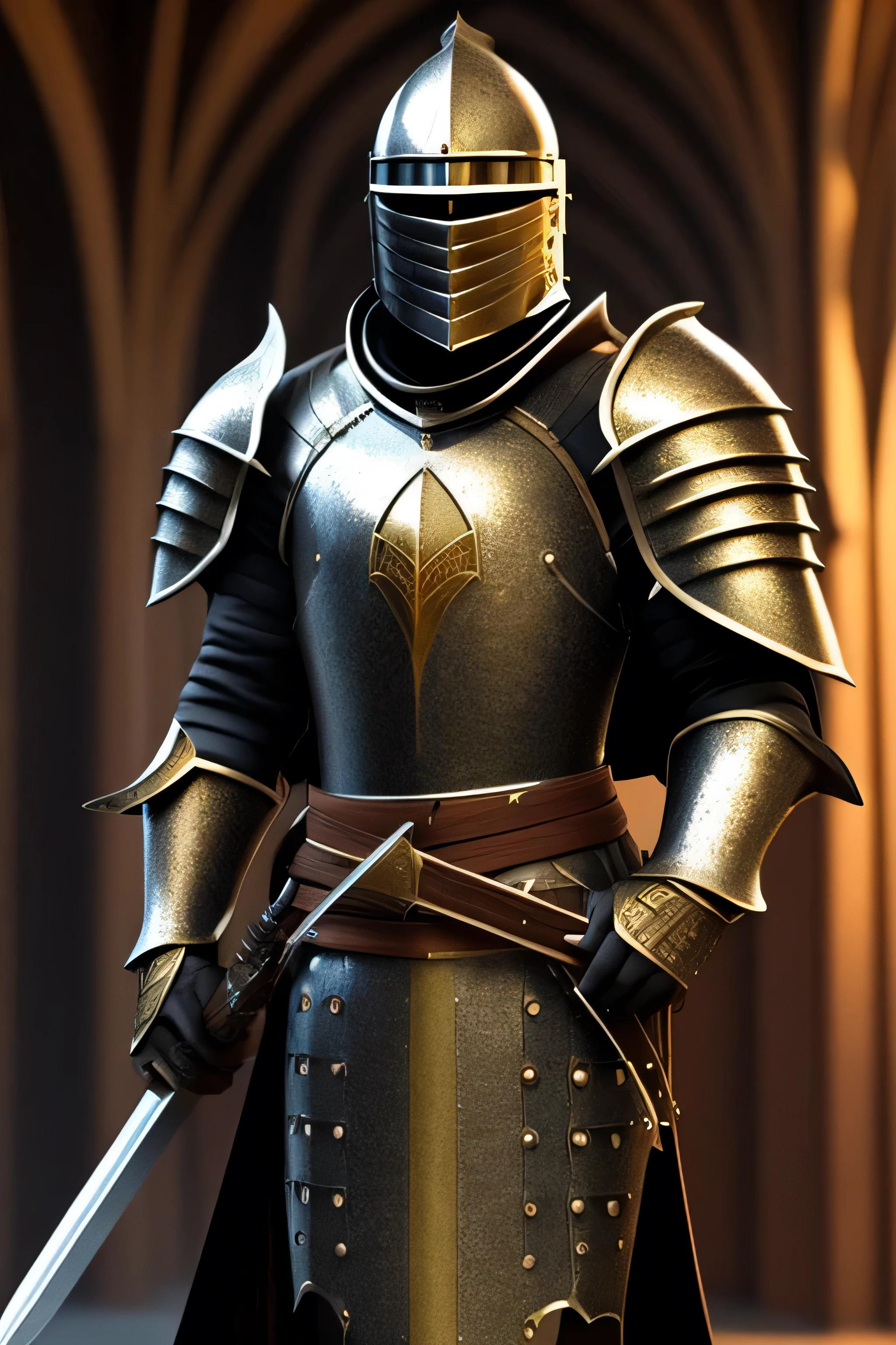 Medieval knight holding a greatsword and wearing armor