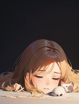 masterpiece, 最high quality, (((Girl lying face down)))、((Cat lying on head))、, Beautiful details, Beautiful and sophisticated cat,, very fine fur, Soft and fluffy, Adorable, Playful, Curious look, Long Hair Girl, Girl looking up at cat, Intricate details, high quality, 8k, Realistic, masterpiece, Natural light, Warm tones