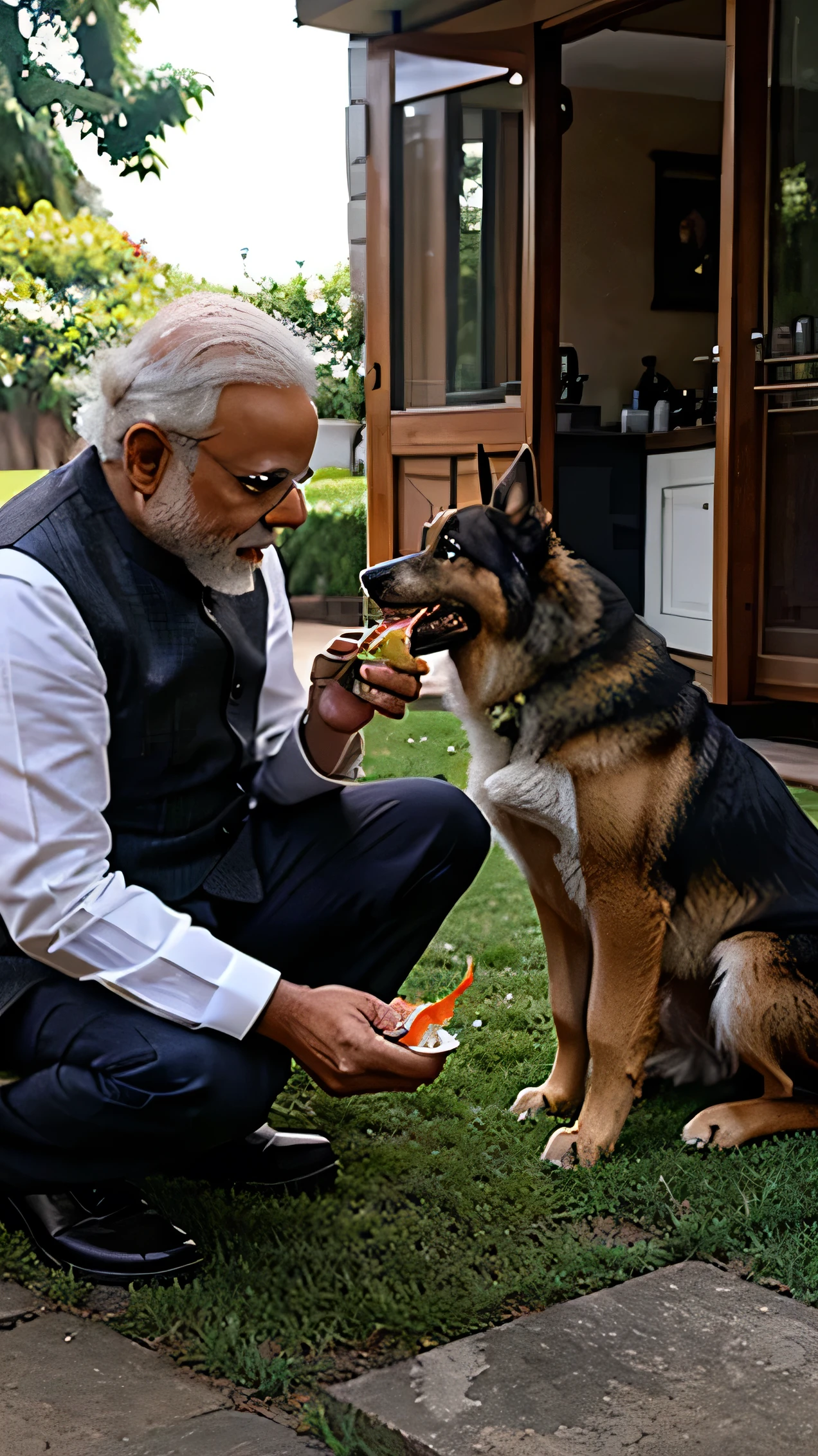 PM Narendra Modi feeding German shepherd dog